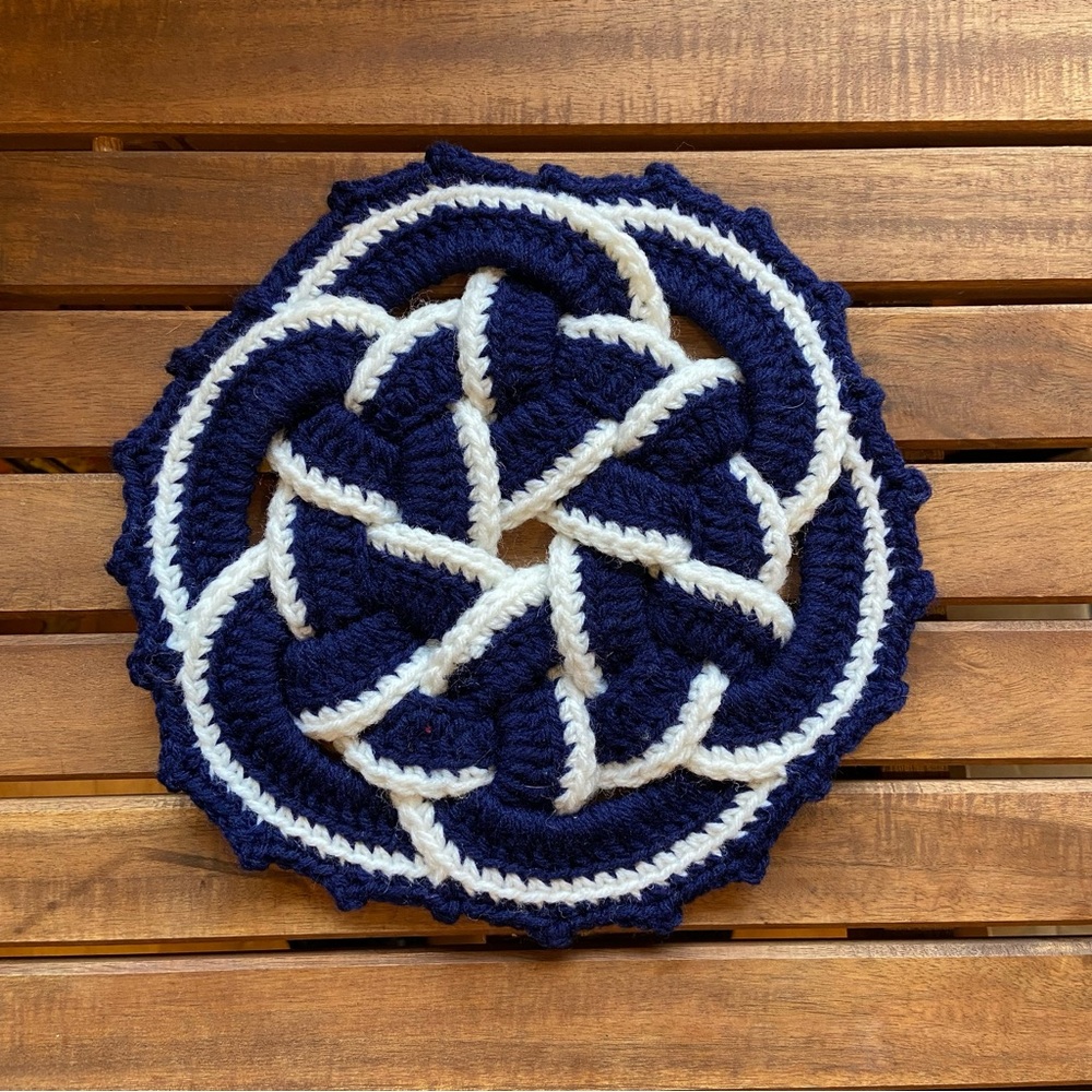 Handmade Set of Navy and White Crochet Trivets (2pcs)